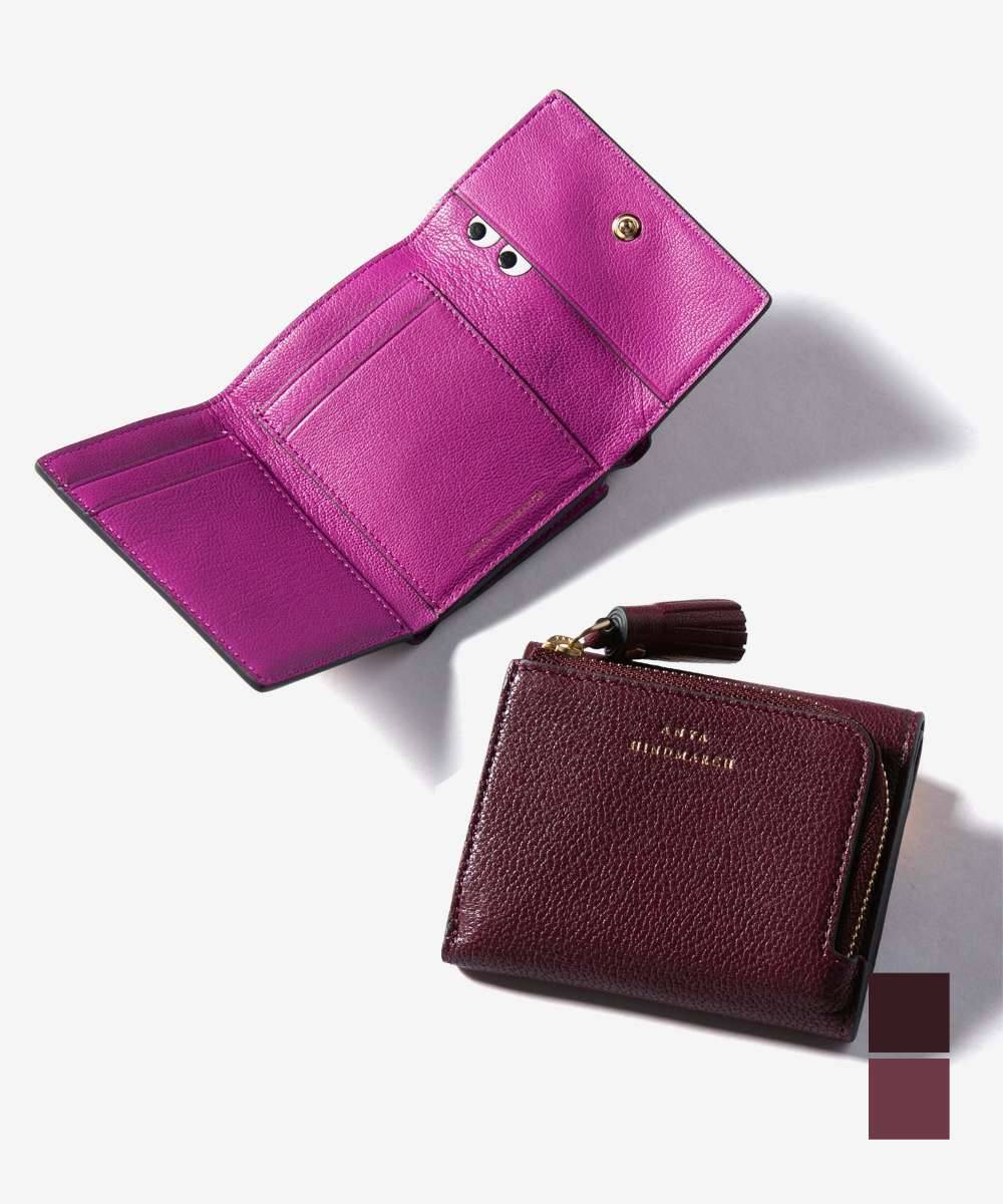 ANYA HINDMARCH 三つ折り財布 Peeping Eyes ANYA HINDMARCHMini Trifold Zip Peeping Eyes in Shiny Capra Perrier