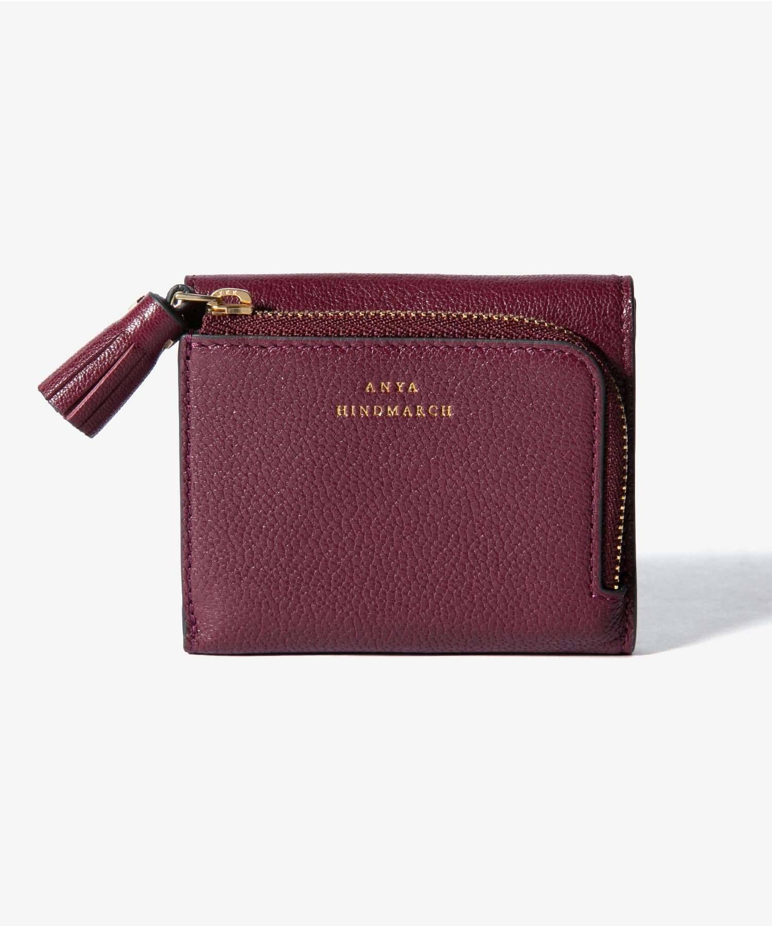 ANYA HINDMARCHMini Trifold Zip Peeping Eyes in Shiny Capra Perrier