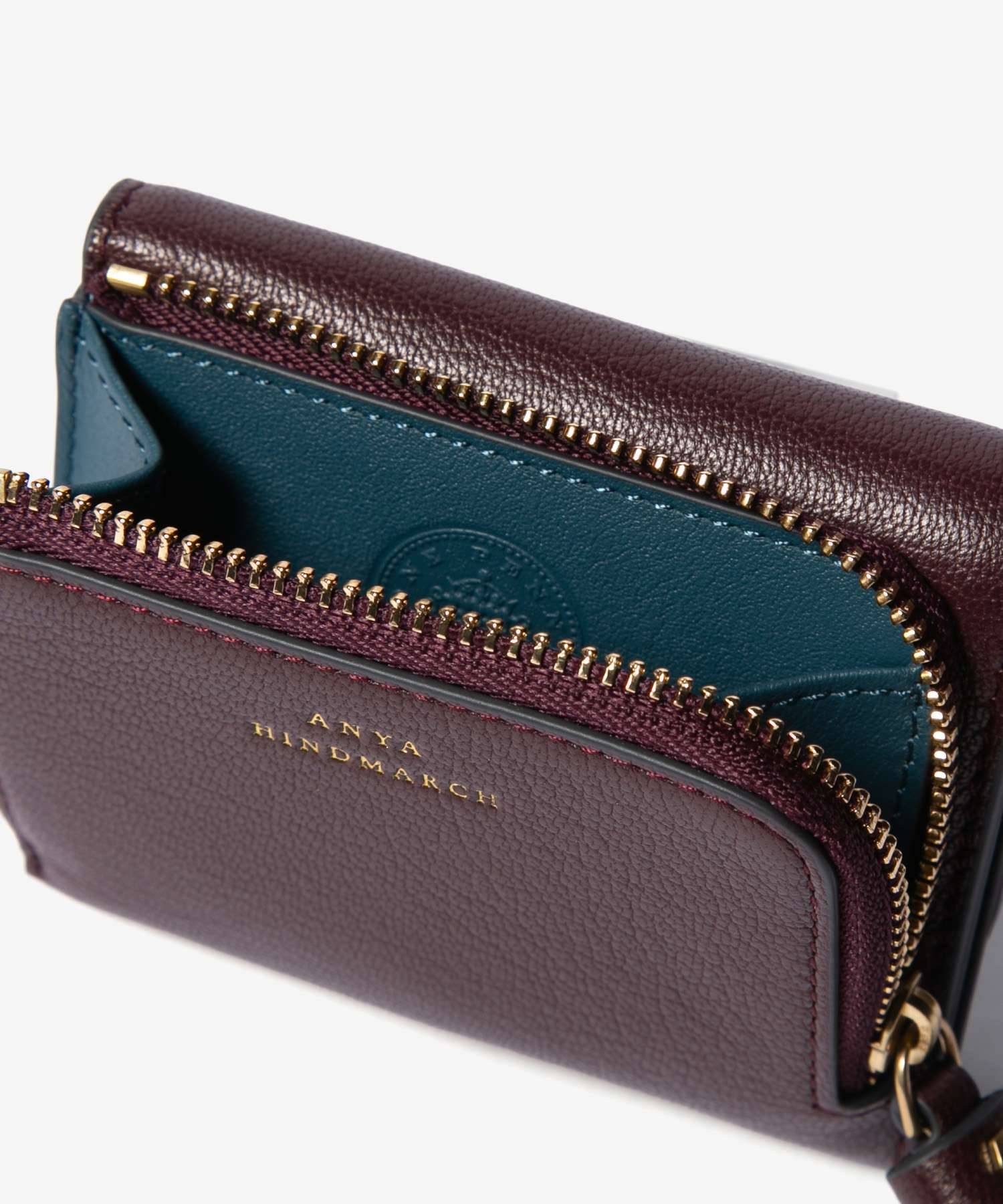 ANYA HINDMARCHMini Trifold Zip Peeping Eyes in Shiny Capra Perrier